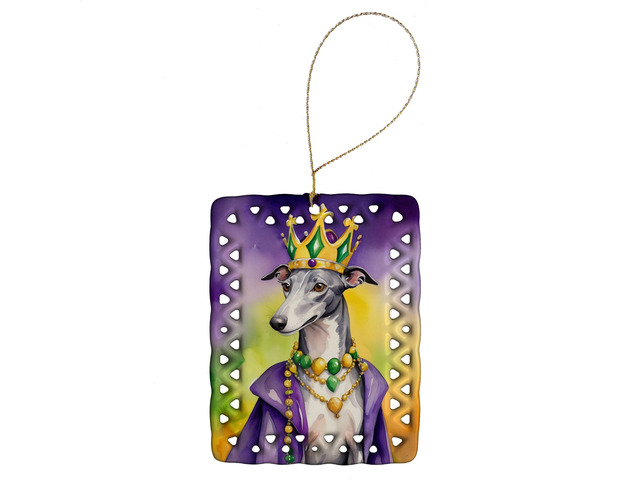 Greyhound King of Mardi Gras Porcelain Ornament Christmas Tree Hanging Decorations for Home Christmas Holiday, Rectangle, Gift, Multicolor