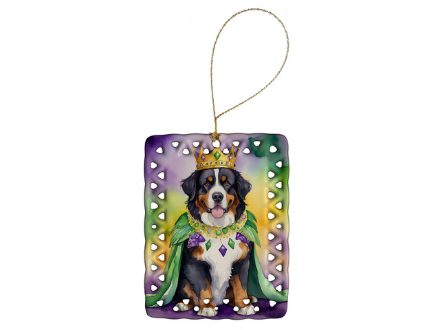 Bernese Mountain Dog King of Mardi Gras Porcelain Ornament Christmas Tree Hanging Decorations for Home Christmas Holiday, Rectangle, Gift, Multicolor