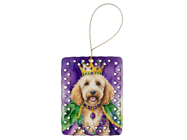 Goldendoodle King of Mardi Gras Porcelain Ornament Christmas Tree Hanging Decorations for Home Christmas Holiday, Rectangle, Gift, Multicolor