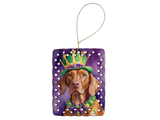 Vizsla King of Mardi Gras Porcelain Ornament Christmas Tree Hanging Decorations for Home Christmas Holiday, Rectangle, Gift, Multicolor