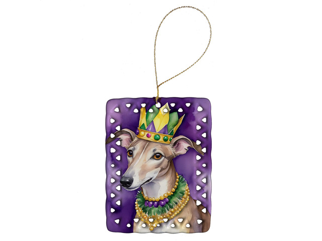 Greyhound King of Mardi Gras Porcelain Ornament Christmas Tree Hanging Decorations for Home Christmas Holiday, Rectangle, Gift, Multicolor