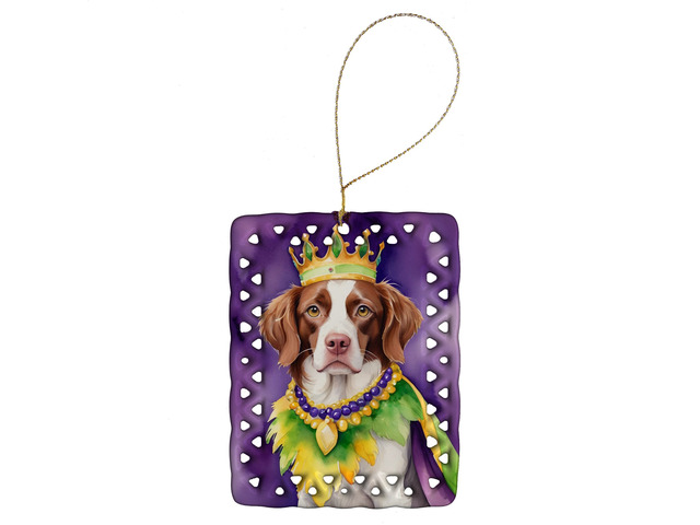 Brittany Spaniel King of Mardi Gras Porcelain Ornament Christmas Tree Hanging Decorations for Home Christmas Holiday, Rectangle, Gift, Multicolor
