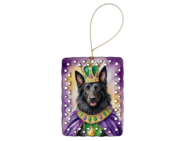 Belgian Sheepdog King of Mardi Gras Porcelain Ornament Christmas Tree Hanging Decorations for Home Christmas Holiday, Rectangle, Gift, Multicolor