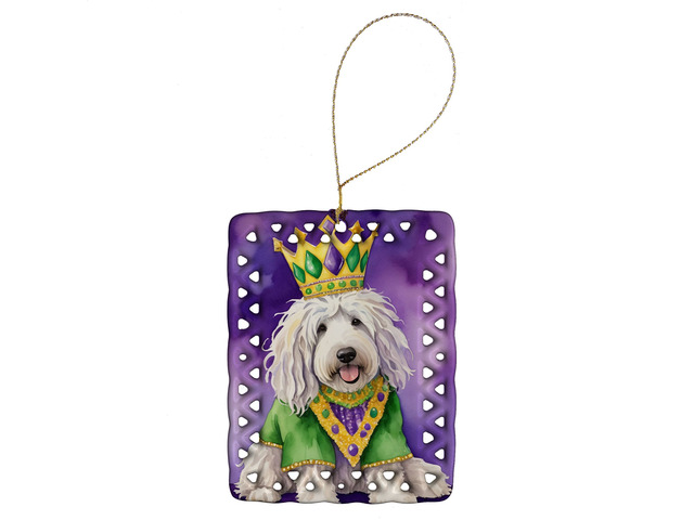 Komondor King of Mardi Gras Porcelain Ornament Christmas Tree Hanging Decorations for Home Christmas Holiday, Rectangle, Gift, Multicolor