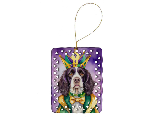 English Springer Spaniel King of Mardi Gras Porcelain Ornament Christmas Tree Hanging Decorations for Home Christmas Holiday, Rectangle, Gift,...