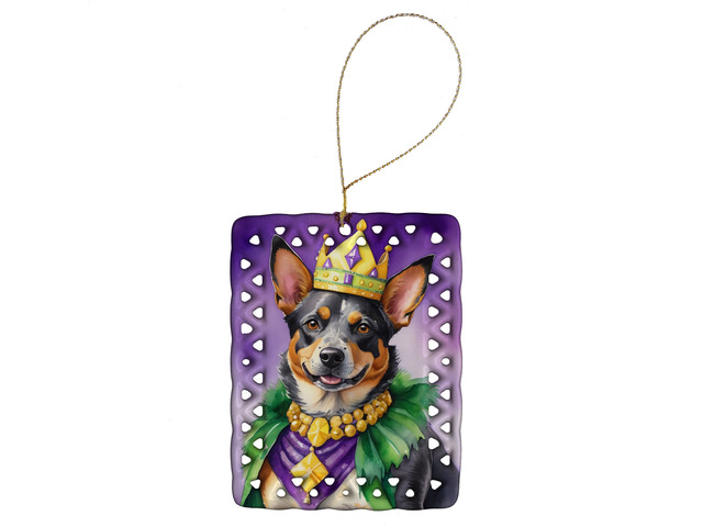 Australian Cattle Dog King of Mardi Gras Porcelain Ornament Christmas Tree Hanging Decorations for Home Christmas Holiday, Rectangle, Gift, Multicolor