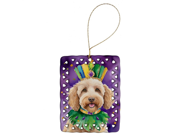 Labradoodle King of Mardi Gras Porcelain Ornament Christmas Tree Hanging Decorations for Home Christmas Holiday, Rectangle, Gift, Multicolor