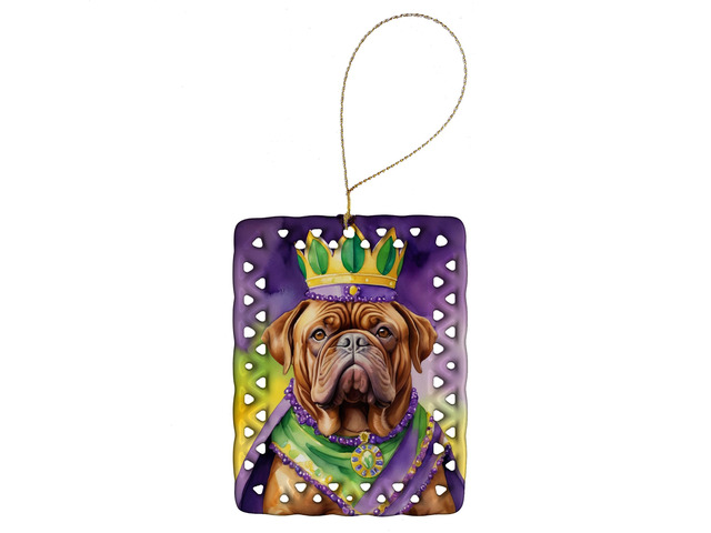 Dogue de Bordeaux King of Mardi Gras Porcelain Ornament Christmas Tree Hanging Decorations for Home Christmas Holiday, Rectangle, Gift, Multicolor