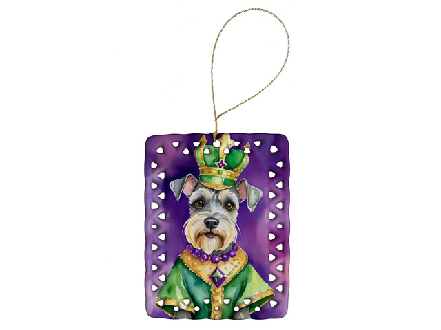 Schnauzer King of Mardi Gras Porcelain Ornament Christmas Tree Hanging Decorations for Home Christmas Holiday, Rectangle, Gift, Multicolor