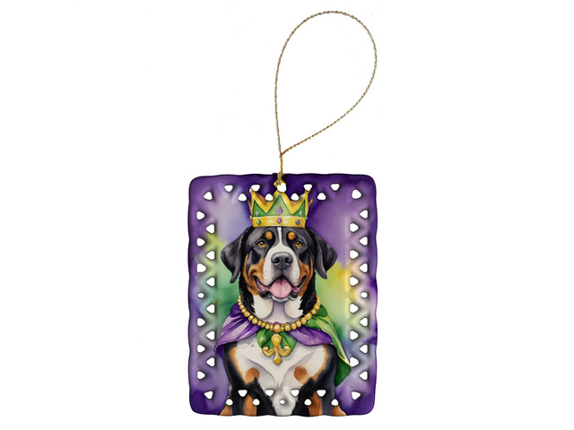 Greater Swiss Mountain Dog King of Mardi Gras Porcelain Ornament Christmas Tree Hanging Decorations for Home Christmas Holiday, Rectangle, Gift,...