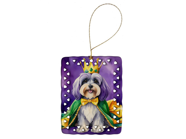 Tibetan Terrier King of Mardi Gras Porcelain Ornament Christmas Tree Hanging Decorations for Home Christmas Holiday, Rectangle, Gift, Multicolor