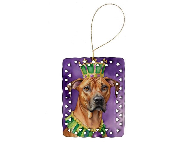 Rhodesian Ridgeback King of Mardi Gras Porcelain Ornament Christmas Tree Hanging Decorations for Home Christmas Holiday, Rectangle, Gift, Multicolor