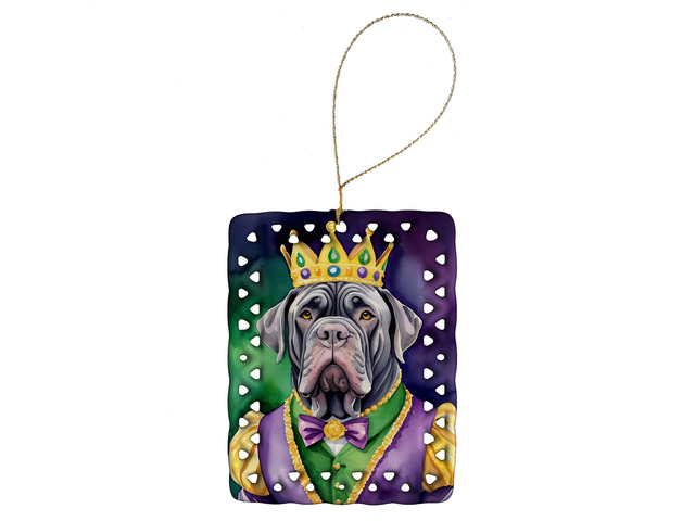 Neapolitan Mastiff King of Mardi Gras Porcelain Ornament Christmas Tree Hanging Decorations for Home Christmas Holiday, Rectangle, Gift, Multicolor
