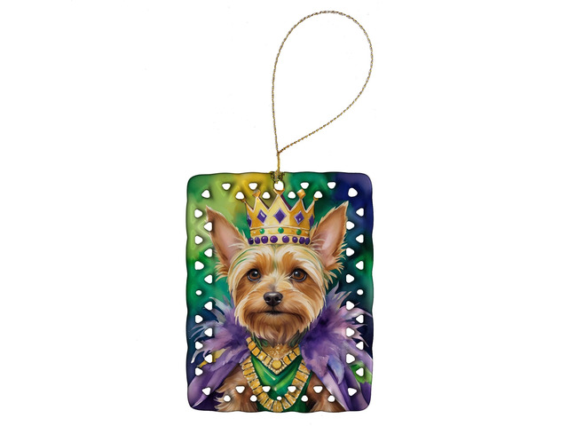 Silky Terrier King of Mardi Gras Porcelain Ornament Christmas Tree Hanging Decorations for Home Christmas Holiday, Rectangle, Gift, Multicolor