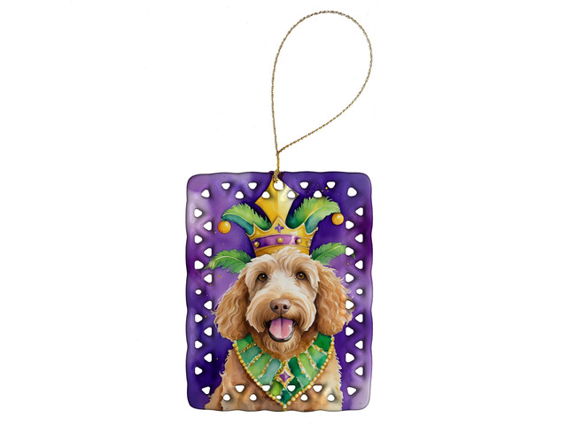 Labradoodle King of Mardi Gras Porcelain Ornament Christmas Tree Hanging Decorations for Home Christmas Holiday, Rectangle, Gift, Multicolor