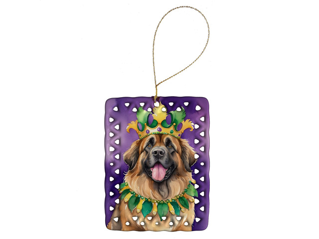 Leonberger King of Mardi Gras Porcelain Ornament Christmas Tree Hanging Decorations for Home Christmas Holiday, Rectangle, Gift, Multicolor