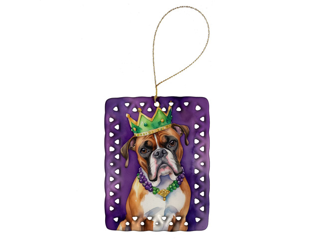 Boxer King of Mardi Gras Porcelain Ornament Christmas Tree Hanging Decorations for Home Christmas Holiday, Rectangle, Gift, Multicolor