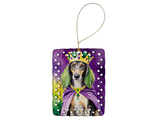 Saluki King of Mardi Gras Porcelain Ornament Christmas Tree Hanging Decorations for Home Christmas Holiday, Rectangle, Gift, Multicolor