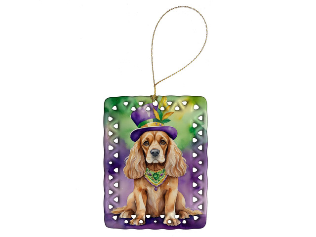 Cocker Spaniel King of Mardi Gras Porcelain Ornament Christmas Tree Hanging Decorations for Home Christmas Holiday, Rectangle, Gift, Multicolor