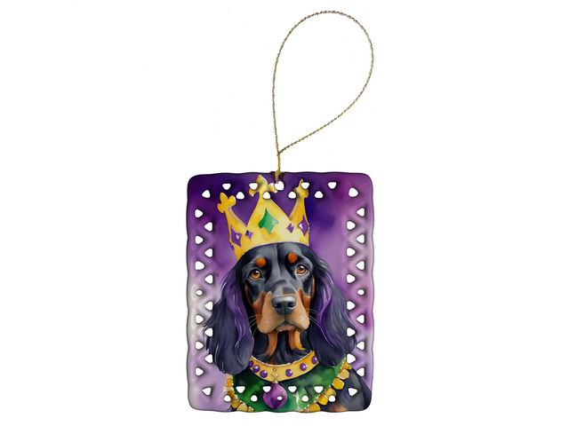 Gordon Setter King of Mardi Gras Porcelain Ornament Christmas Tree Hanging Decorations for Home Christmas Holiday, Rectangle, Gift, Multicolor