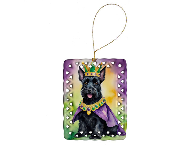 Scottish Terrier King of Mardi Gras Porcelain Ornament Christmas Tree Hanging Decorations for Home Christmas Holiday, Rectangle, Gift, Multicolor