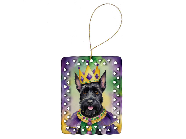 Scottish Terrier King of Mardi Gras Porcelain Ornament Christmas Tree Hanging Decorations for Home Christmas Holiday, Rectangle, Gift, Multicolor
