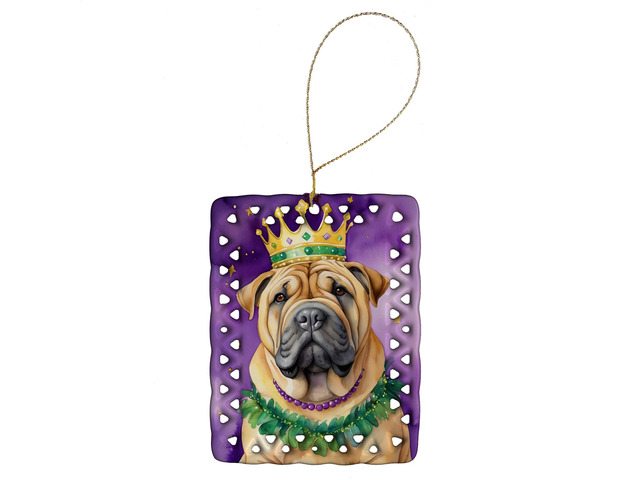Shar Pei King of Mardi Gras Porcelain Ornament Christmas Tree Hanging Decorations for Home Christmas Holiday, Rectangle, Gift, Multicolor