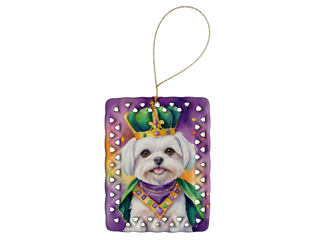 Maltese King of Mardi Gras Porcelain Ornament Christmas Tree Hanging Decorations for Home Christmas Holiday, Rectangle, Gift, Multicolor