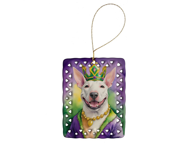 Bull Terrier King of Mardi Gras Porcelain Ornament Christmas Tree Hanging Decorations for Home Christmas Holiday, Rectangle, Gift, Multicolor