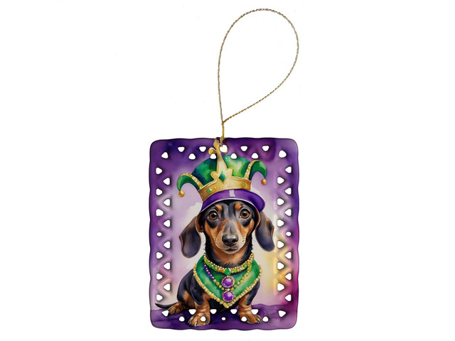 Dachshund King of Mardi Gras Porcelain Ornament Christmas Tree Hanging Decorations for Home Christmas Holiday, Rectangle, Gift, Multicolor