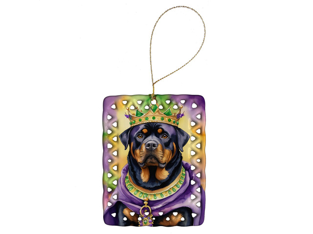 Rottweiler King of Mardi Gras Porcelain Ornament Christmas Tree Hanging Decorations for Home Christmas Holiday, Rectangle, Gift, Multicolor