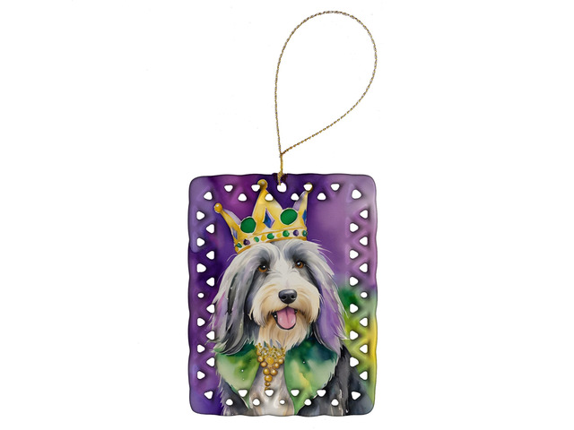 Bearded Collie King of Mardi Gras Porcelain Ornament Christmas Tree Hanging Decorations for Home Christmas Holiday, Rectangle, Gift, Multicolor