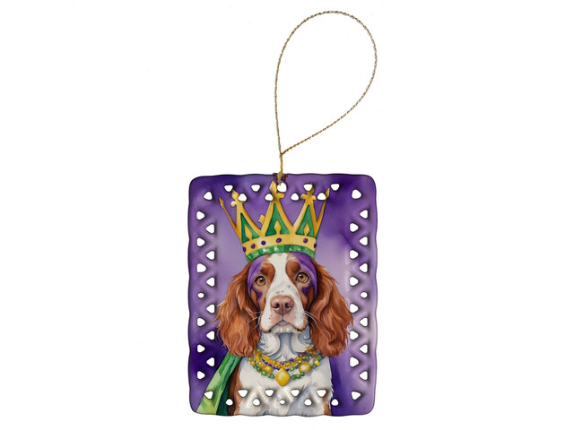 Welsh Springer Spaniel King of Mardi Gras Porcelain Ornament Christmas Tree Hanging Decorations for Home Christmas Holiday, Rectangle, Gift,...