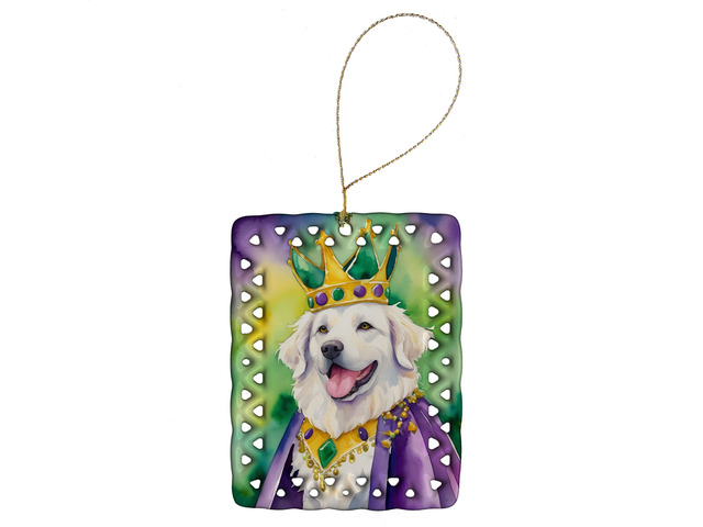 Kuvasz King of Mardi Gras Porcelain Ornament Christmas Tree Hanging Decorations for Home Christmas Holiday, Rectangle, Gift, Multicolor
