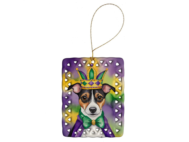 Jack Russell Terrier King of Mardi Gras Porcelain Ornament Christmas Tree Hanging Decorations for Home Christmas Holiday, Rectangle, Gift, Multicolor
