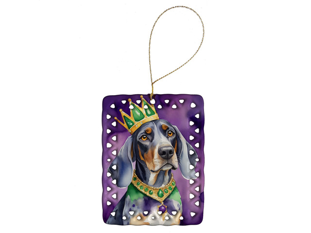 Bluetick Coonhound King of Mardi Gras Porcelain Ornament Christmas Tree Hanging Decorations for Home Christmas Holiday, Rectangle, Gift, Multicolor