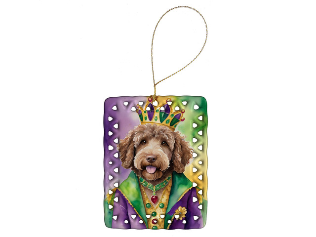 Labradoodle King of Mardi Gras Porcelain Ornament Christmas Tree Hanging Decorations for Home Christmas Holiday, Rectangle, Gift, Multicolor