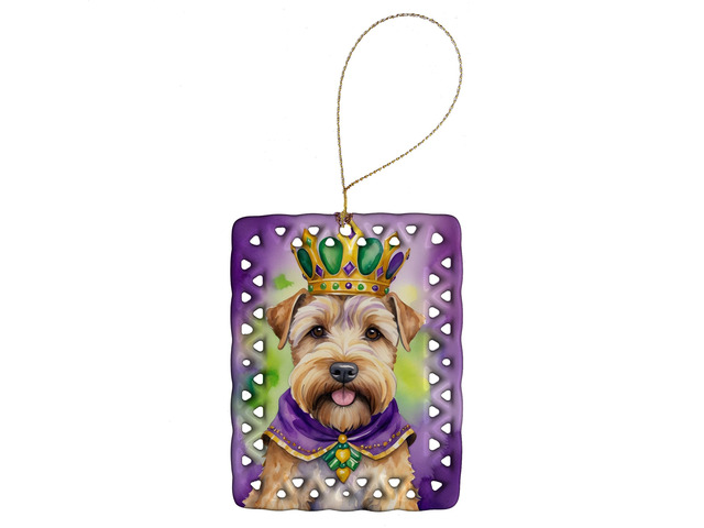 Wheaten Terrier King of Mardi Gras Porcelain Ornament Christmas Tree Hanging Decorations for Home Christmas Holiday, Rectangle, Gift, Multicolor