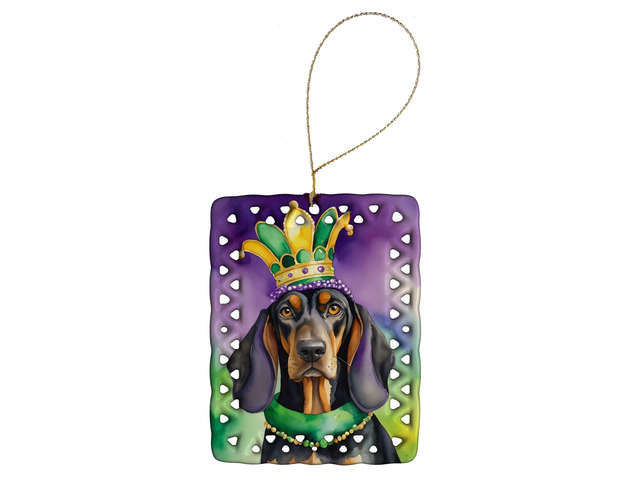 Black and Tan Coonhound King of Mardi Gras Porcelain Ornament Christmas Tree Hanging Decorations for Home Christmas Holiday, Rectangle, Gift,...