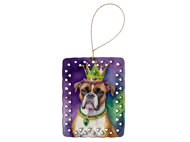 Boxer King of Mardi Gras Porcelain Ornament Christmas Tree Hanging Decorations for Home Christmas Holiday, Rectangle, Gift, Multicolor