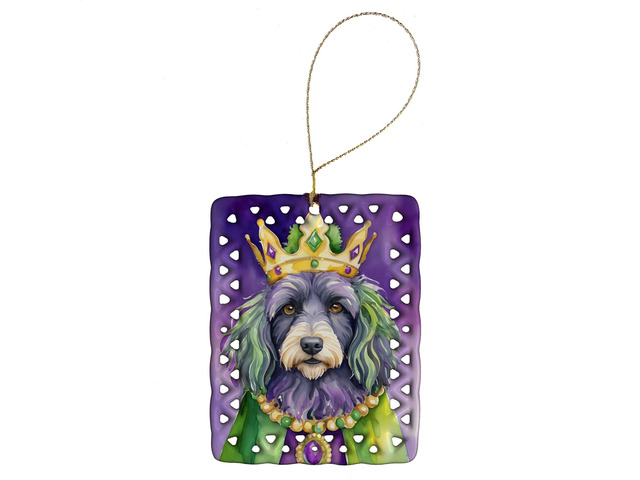 Bergamasco Sheepdog King of Mardi Gras Porcelain Ornament Christmas Tree Hanging Decorations for Home Christmas Holiday, Rectangle, Gift, Multicolor