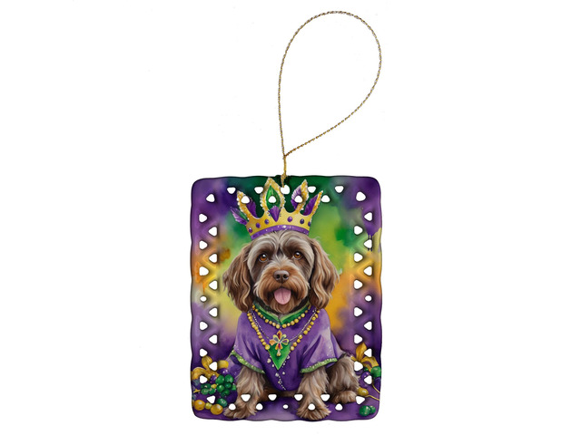 Wirehaired Pointing Griffon King of Mardi Gras Porcelain Ornament Christmas Tree Hanging Decorations for Home Christmas Holiday, Rectangle, Gift,...