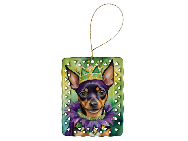Miniature Pinscher King of Mardi Gras Porcelain Ornament Christmas Tree Hanging Decorations for Home Christmas Holiday, Rectangle, Gift, Multicolor