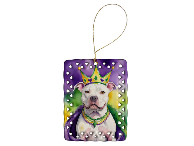 Pit Bull Terrier King of Mardi Gras Porcelain Ornament Christmas Tree Hanging Decorations for Home Christmas Holiday, Rectangle, Gift, Multicolor