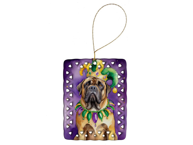 Mastiff King of Mardi Gras Porcelain Ornament Christmas Tree Hanging Decorations for Home Christmas Holiday, Rectangle, Gift, Multicolor
