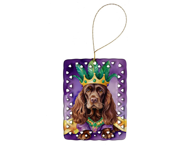 Cocker Spaniel King of Mardi Gras Porcelain Ornament Christmas Tree Hanging Decorations for Home Christmas Holiday, Rectangle, Gift, Multicolor