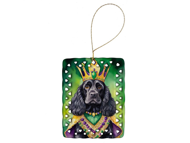 Cocker Spaniel King of Mardi Gras Porcelain Ornament Christmas Tree Hanging Decorations for Home Christmas Holiday, Rectangle, Gift, Multicolor