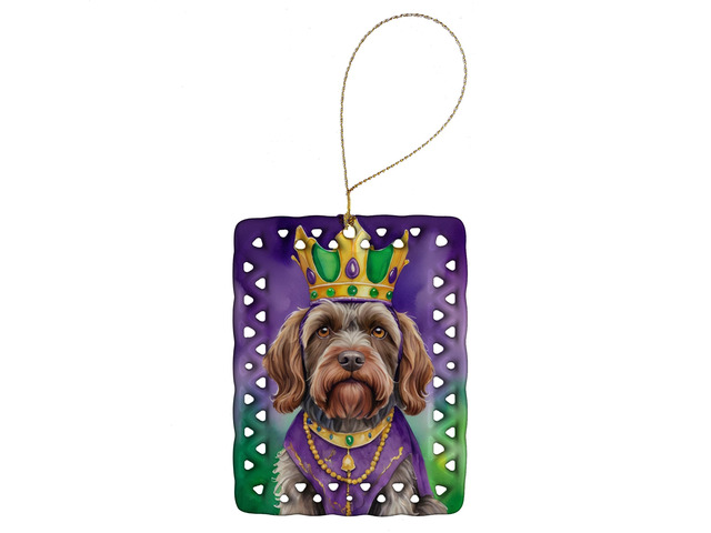 Wirehaired Pointing Griffon King of Mardi Gras Porcelain Ornament Christmas Tree Hanging Decorations for Home Christmas Holiday, Rectangle, Gift,...