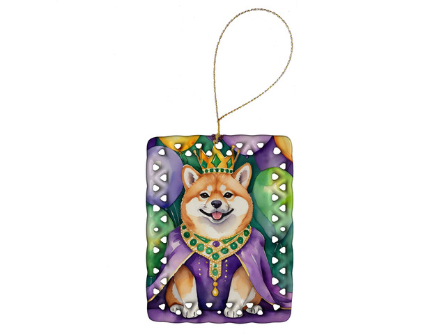 Shiba Inu King of Mardi Gras Porcelain Ornament Christmas Tree Hanging Decorations for Home Christmas Holiday, Rectangle, Gift, Multicolor