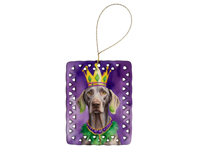 Weimaraner King of Mardi Gras Porcelain Ornament Christmas Tree Hanging Decorations for Home Christmas Holiday, Rectangle, Gift, Multicolor